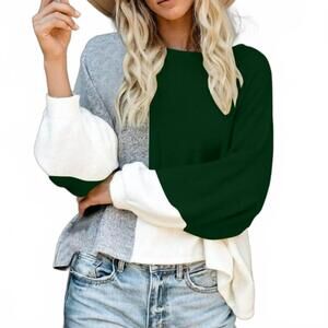 NEW LILY CLOTHING color block knit sweater in green grey white